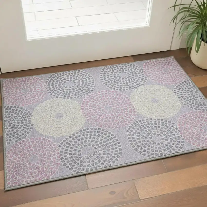 Lavender Gray And Blush Geometric Washable Area Rug With UV Protection Photo 2