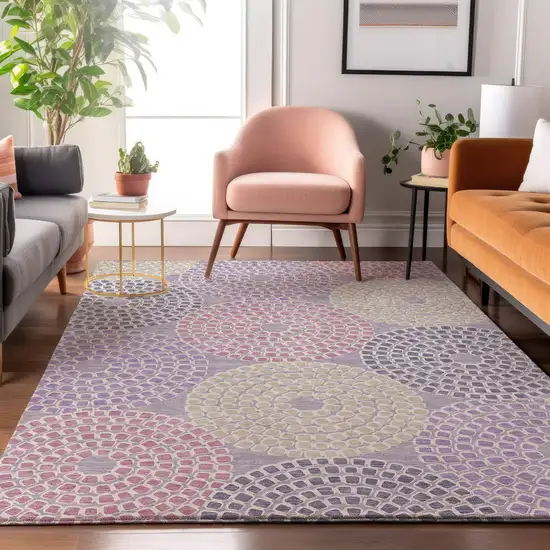 Lavender Gray And Blush Geometric Washable Area Rug With UV Protection Photo 5