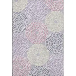 Photo of Lavender Gray And Blush Geometric Washable Area Rug With UV Protection