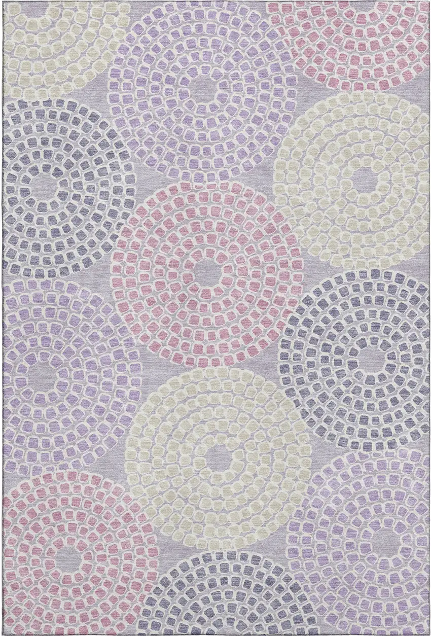 Lavender Gray And Blush Geometric Washable Area Rug With UV Protection Photo 1