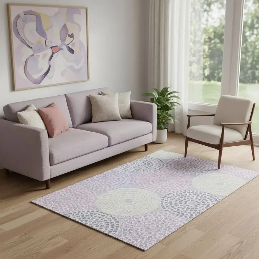 Lavender Gray And Blush Geometric Washable Area Rug With UV Protection Photo 1