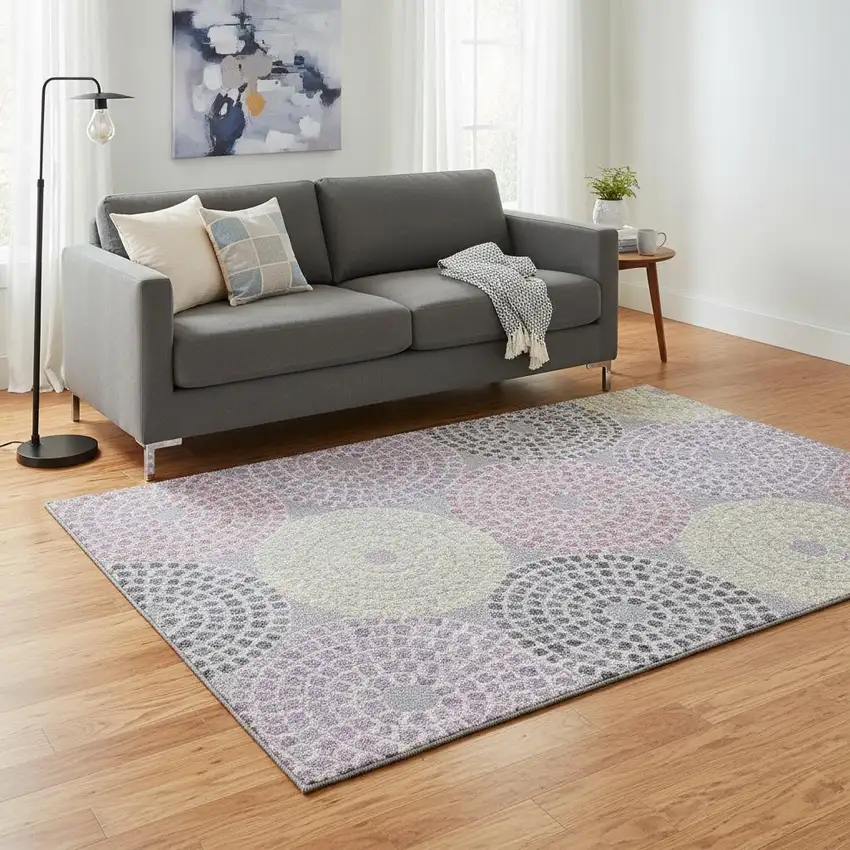 Lavender Gray And Blush Geometric Washable Area Rug With UV Protection Photo 2