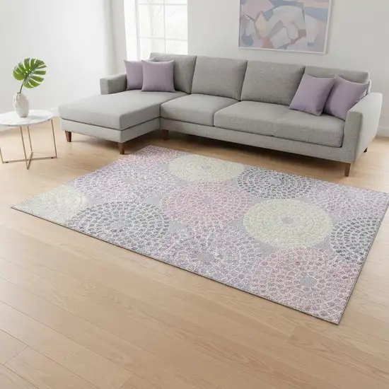 Lavender Gray And Blush Geometric Washable Area Rug With UV Protection Photo 2