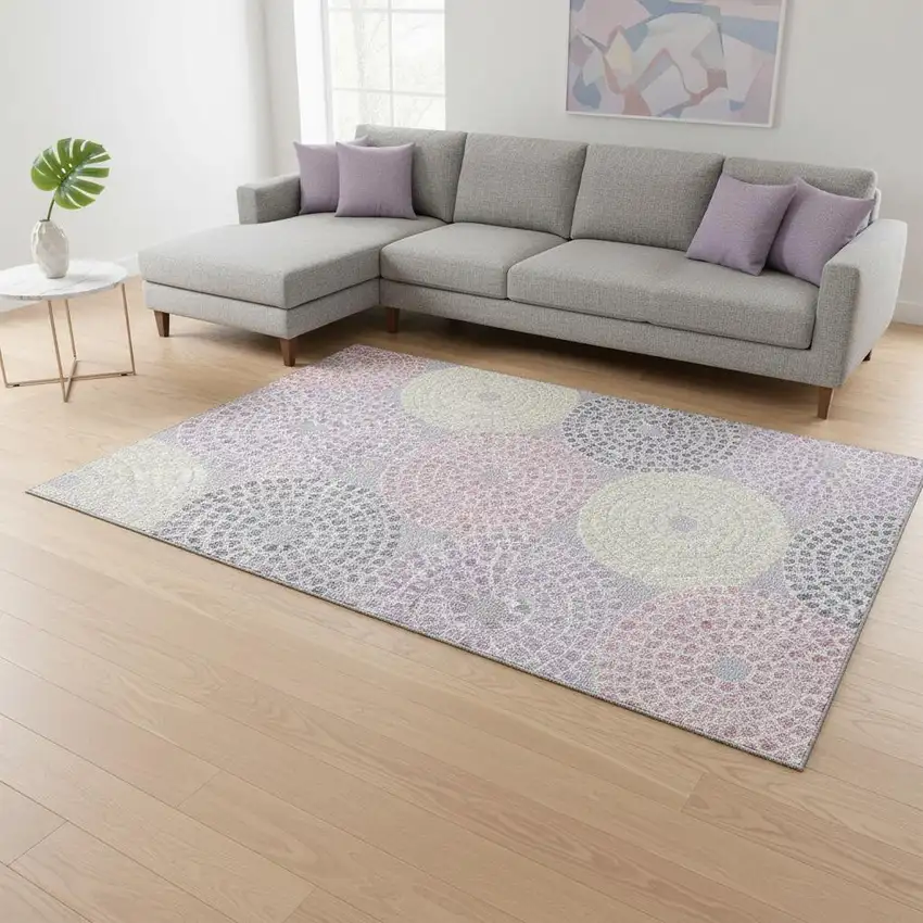 Lavender Gray And Blush Geometric Washable Area Rug With UV Protection Photo 2