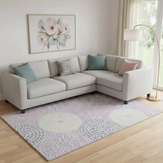 Lavender Gray And Blush Geometric Washable Area Rug With UV Protection Photo 1