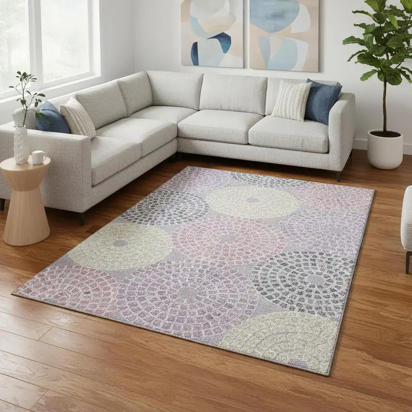 Lavender Gray And Blush Geometric Washable Area Rug With UV Protection Photo 2
