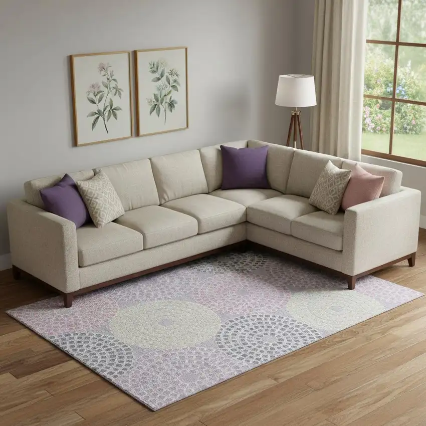 Lavender Gray And Blush Geometric Washable Area Rug With UV Protection Photo 1