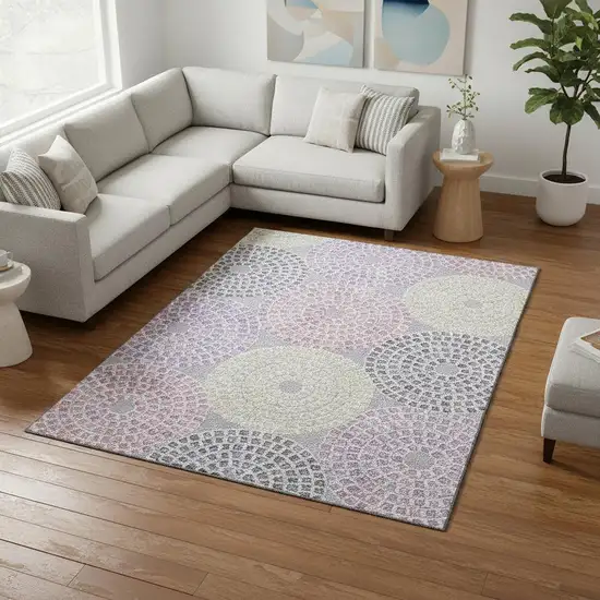 Lavender Gray And Blush Geometric Washable Area Rug With UV Protection Photo 2