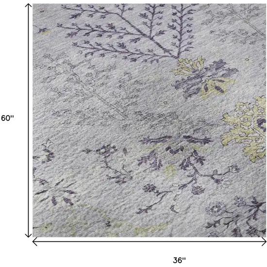 Lavender Gray And Gold Floral Washable Area Rug With UV Protection Photo 9