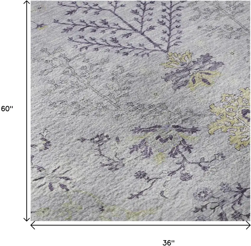 Lavender Gray And Gold Floral Washable Area Rug With UV Protection Photo 9