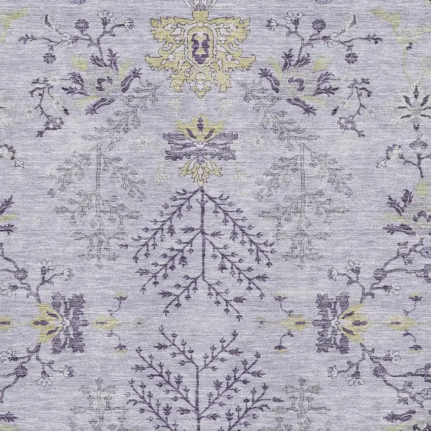 Lavender Gray And Gold Floral Washable Area Rug With UV Protection Photo 4