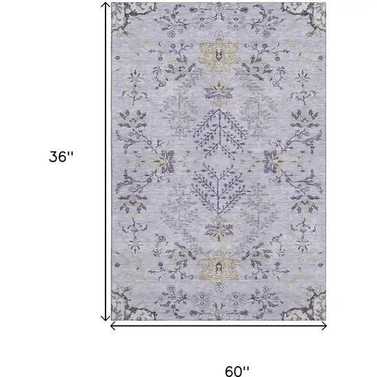 Lavender Gray And Gold Floral Washable Area Rug With UV Protection Photo 3
