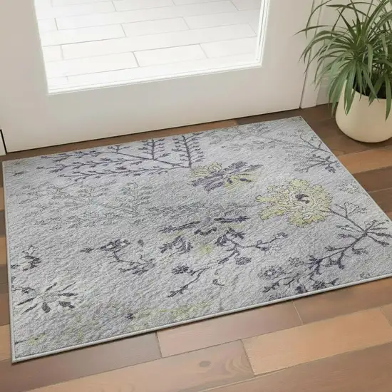 Lavender Gray And Gold Floral Washable Area Rug With UV Protection Photo 2