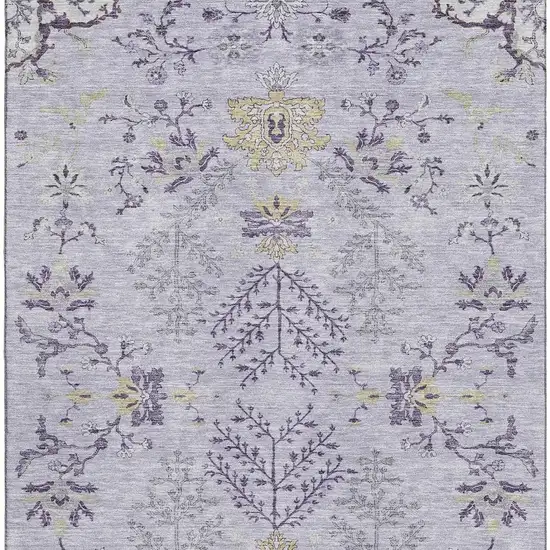 Lavender Gray And Gold Floral Washable Area Rug With UV Protection Photo 5