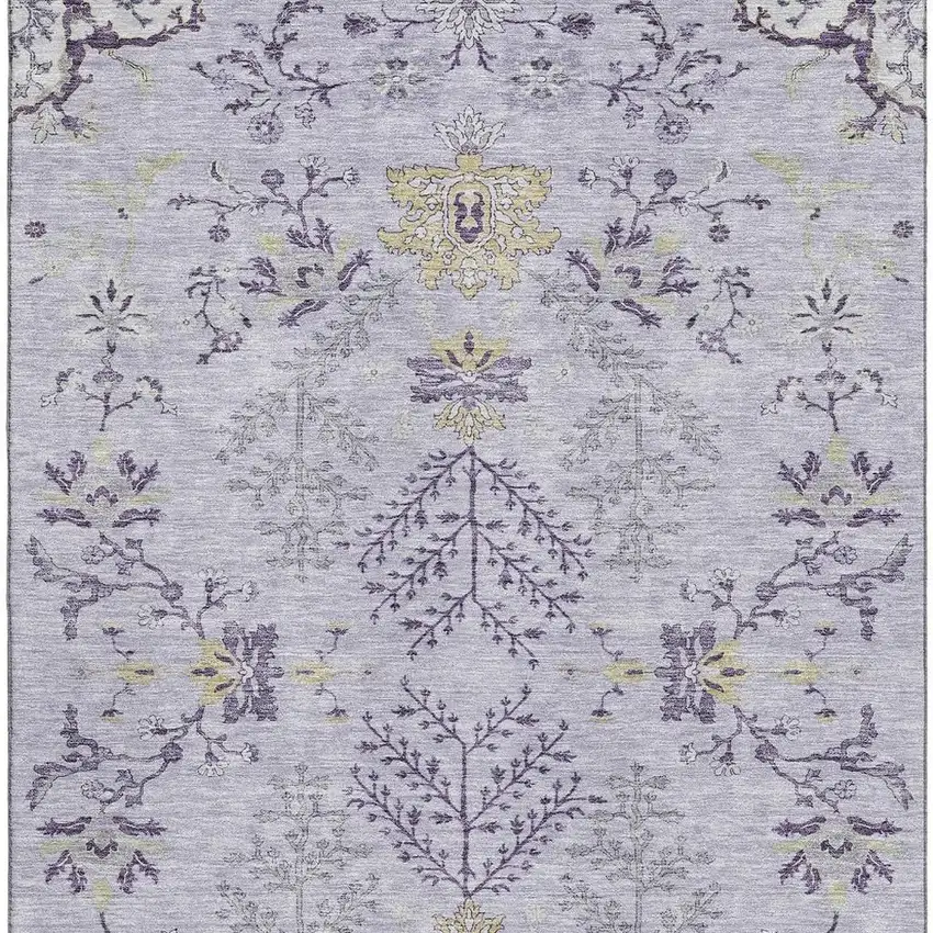 Lavender Gray And Gold Floral Washable Area Rug With UV Protection Photo 5
