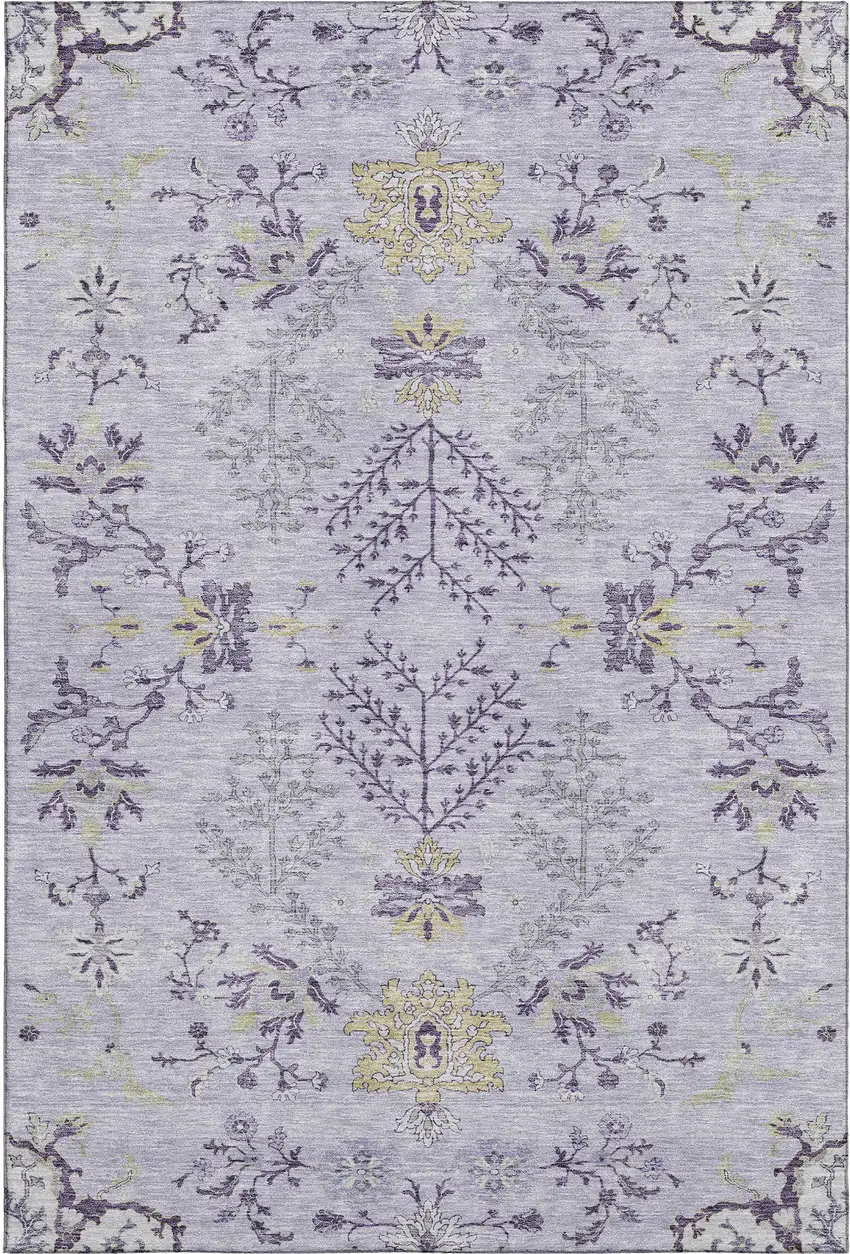 Lavender Gray And Gold Floral Washable Area Rug With UV Protection Photo 5