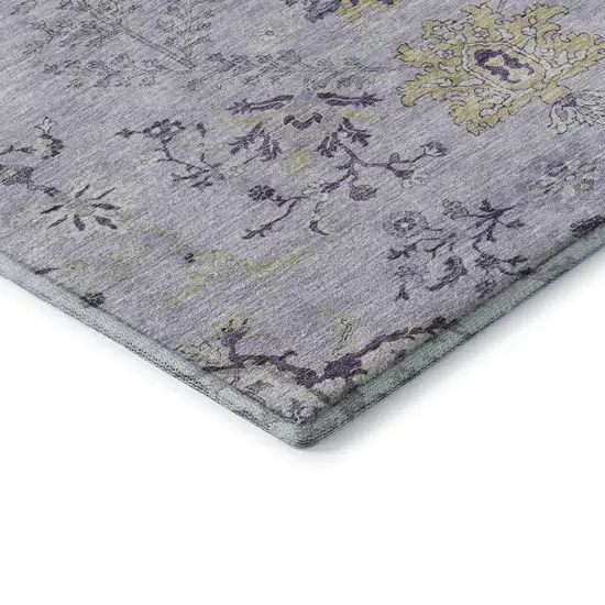 Lavender Gray And Gold Floral Washable Area Rug With UV Protection Photo 7