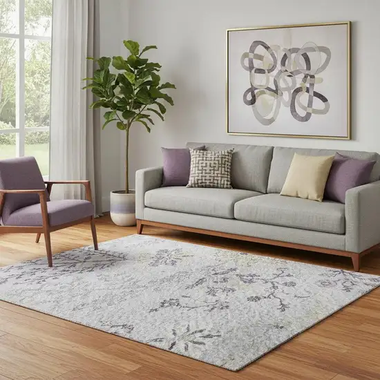 Lavender Gray And Gold Floral Washable Area Rug With UV Protection Photo 2