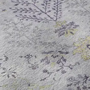 Photo of Lavender Gray And Gold Floral Washable Area Rug With UV Protection