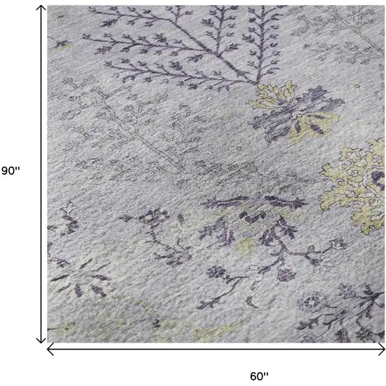 Lavender Gray And Gold Floral Washable Area Rug With UV Protection Photo 9