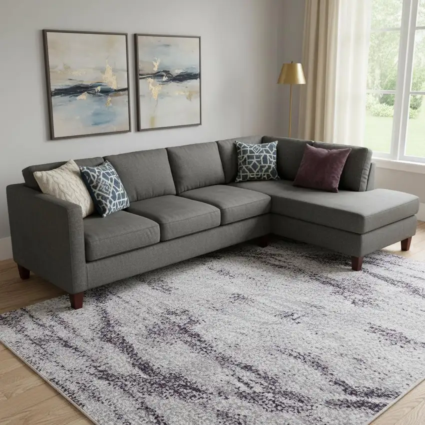 Lavender Gray And Gold Floral Washable Area Rug With UV Protection Photo 2