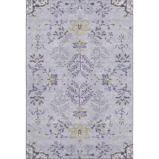 Lavender Gray And Gold Floral Washable Area Rug With UV Protection Photo 6