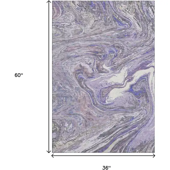 Lavender Gray And Ivory Abstract Washable Area Rug With UV Protection Photo 8
