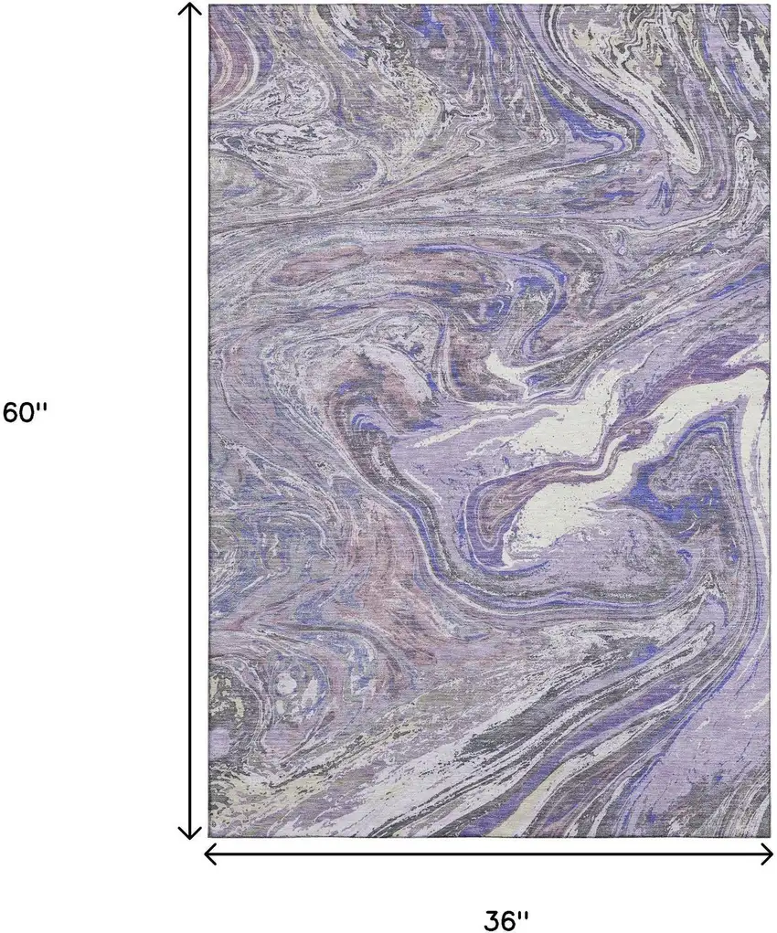 Lavender Gray And Ivory Abstract Washable Area Rug With UV Protection Photo 8