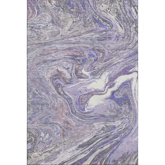 Lavender Gray And Ivory Abstract Washable Area Rug With UV Protection Photo 1