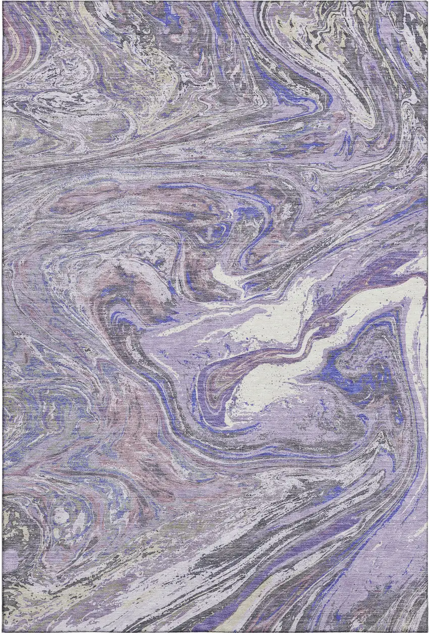 Lavender Gray And Ivory Abstract Washable Area Rug With UV Protection Photo 1