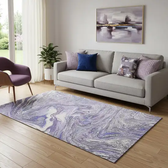 Lavender Gray And Ivory Abstract Washable Area Rug With UV Protection Photo 2