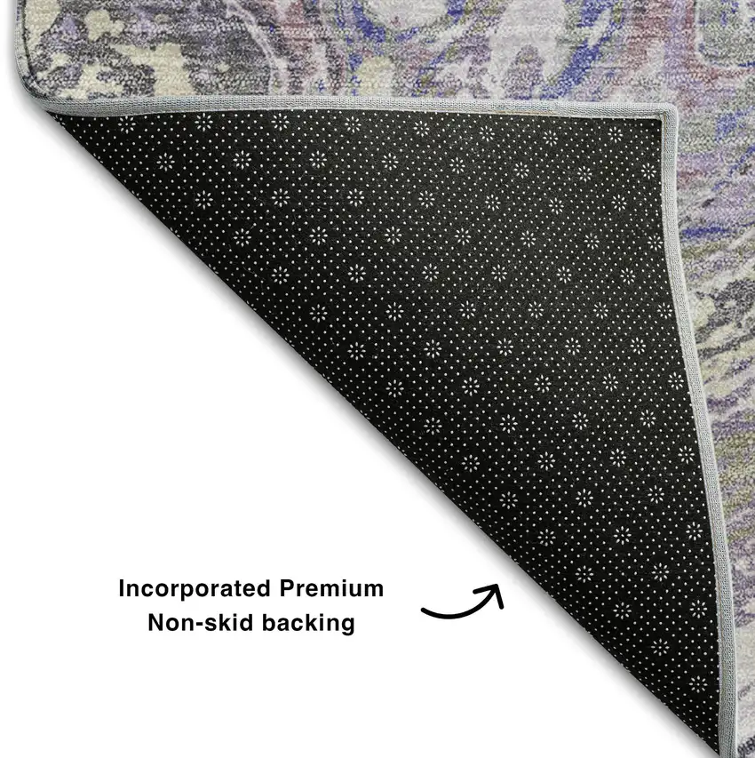Lavender Gray And Ivory Abstract Washable Area Rug With UV Protection Photo 6