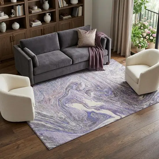 Lavender Gray And Ivory Abstract Washable Area Rug With UV Protection Photo 1