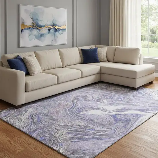 Lavender Gray And Ivory Abstract Washable Area Rug With UV Protection Photo 2