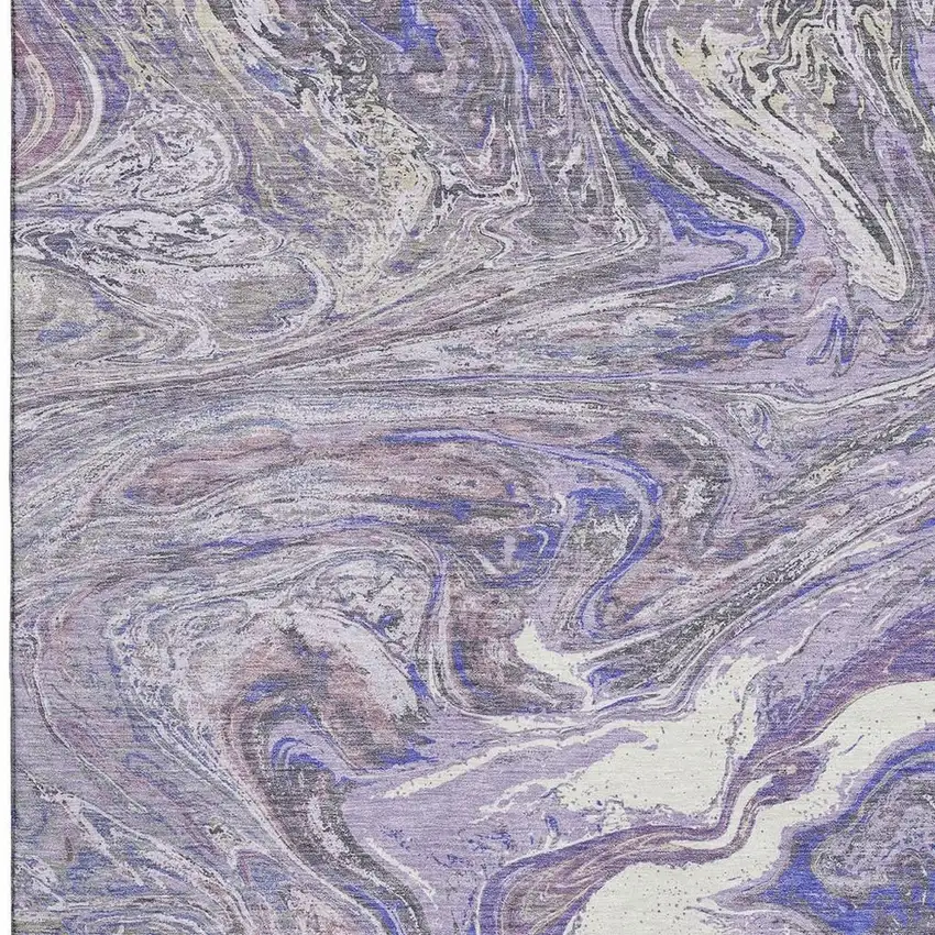 Lavender Gray And Ivory Abstract Washable Area Rug With UV Protection Photo 2