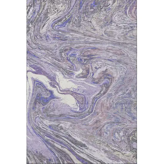 Lavender Gray And Ivory Abstract Washable Area Rug With UV Protection Photo 3