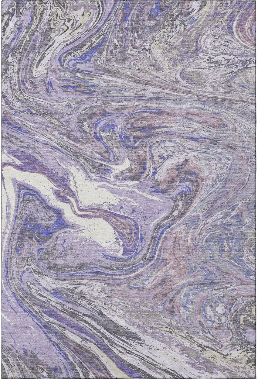 Lavender Gray And Ivory Abstract Washable Area Rug With UV Protection Photo 3