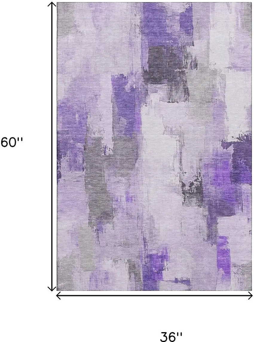 Lavender Gray And Ivory Abstract Washable Area Rug With UV Protection Photo 9