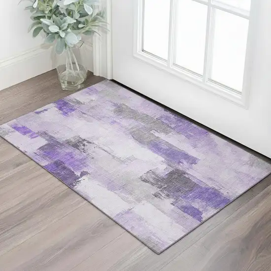 Lavender Gray And Ivory Abstract Washable Area Rug With UV Protection Photo 2