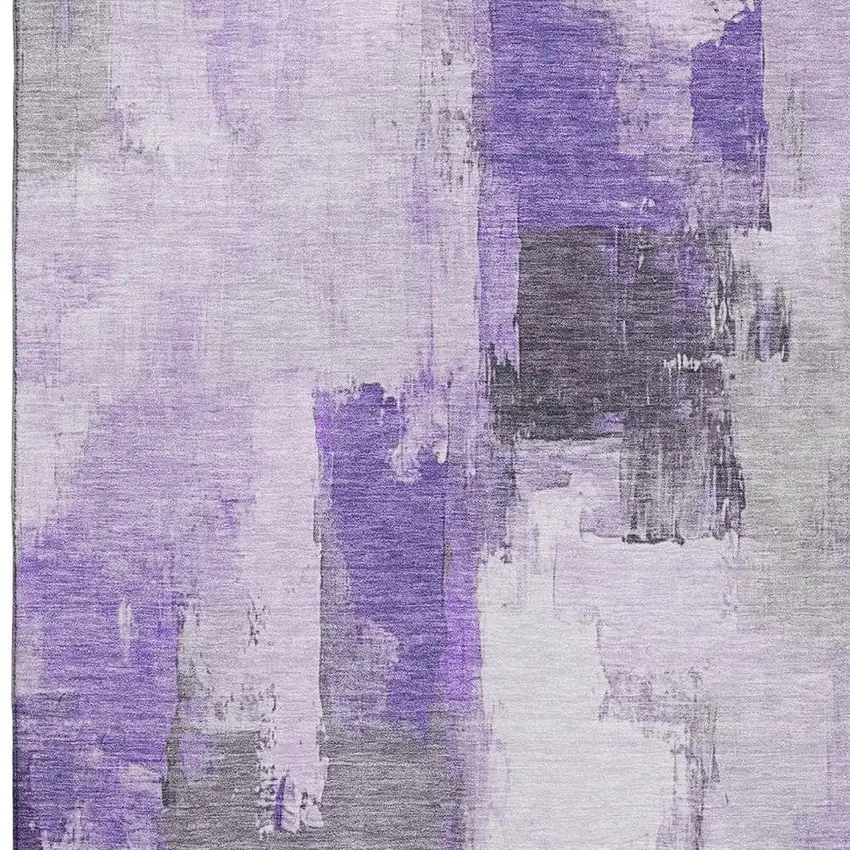 Lavender Gray And Ivory Abstract Washable Area Rug With UV Protection Photo 3