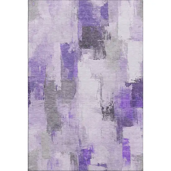 Lavender Gray And Ivory Abstract Washable Area Rug With UV Protection Photo 1