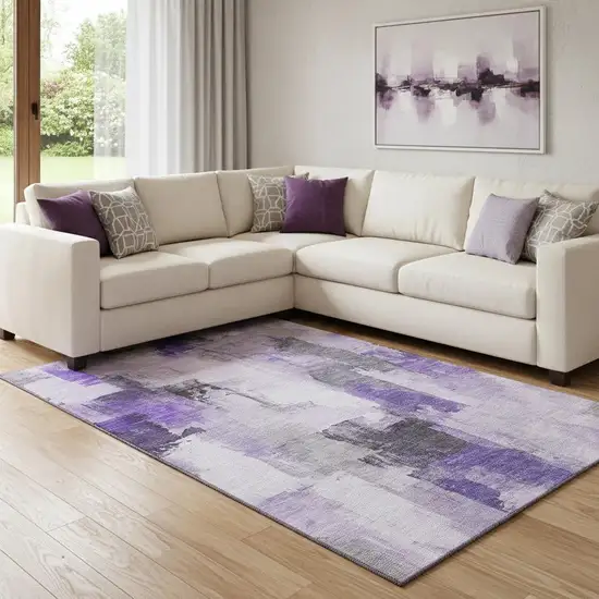 Lavender Gray And Ivory Abstract Washable Area Rug With UV Protection Photo 2
