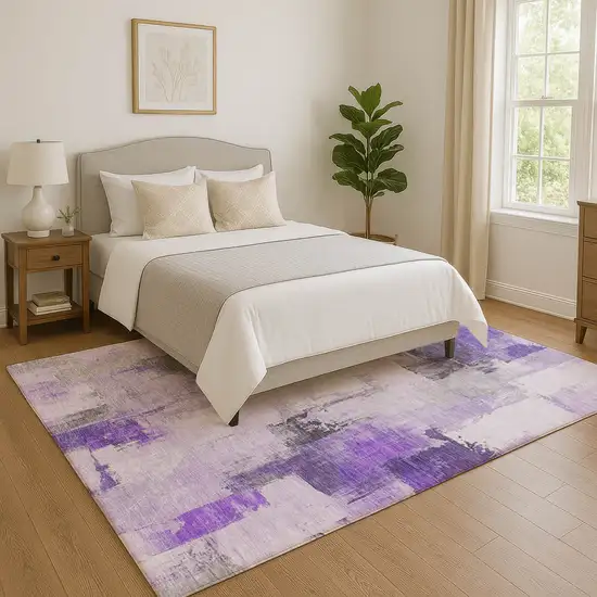 Lavender Gray And Ivory Abstract Washable Area Rug With UV Protection Photo 5