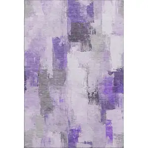 Photo of Lavender Gray And Ivory Abstract Washable Area Rug With UV Protection