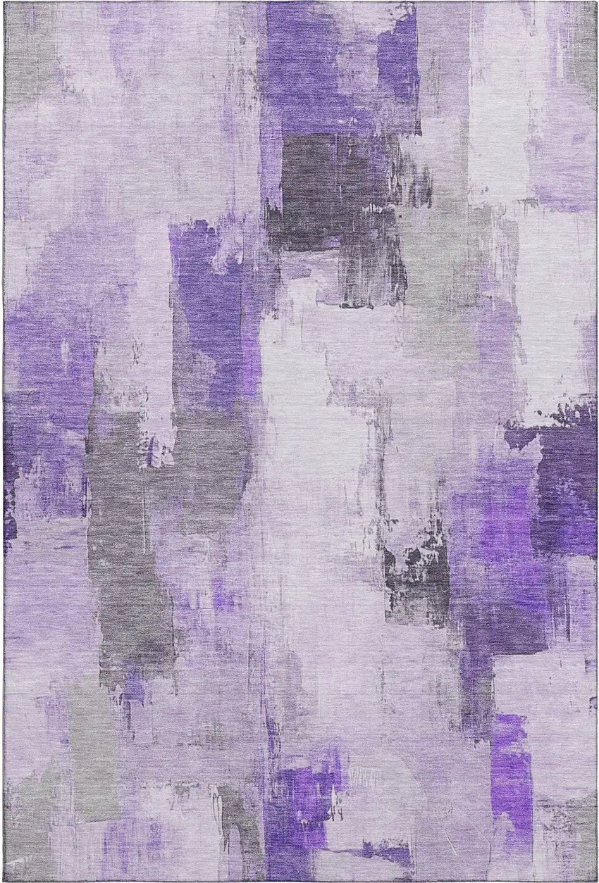 Lavender Gray And Ivory Abstract Washable Area Rug With UV Protection Photo 1