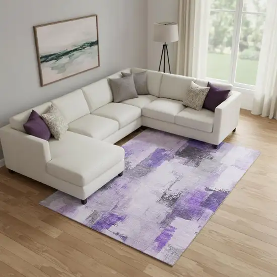 Lavender Gray And Ivory Abstract Washable Area Rug With UV Protection Photo 2