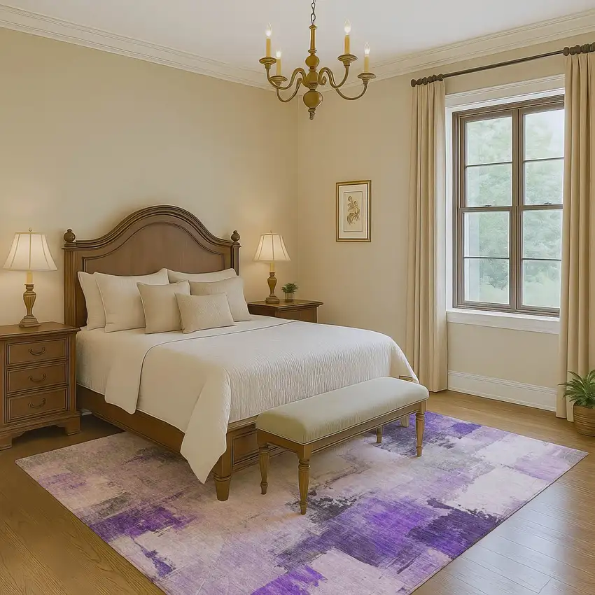 Lavender Gray And Ivory Abstract Washable Area Rug With UV Protection Photo 6