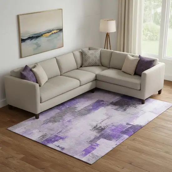 Lavender Gray And Ivory Abstract Washable Area Rug With UV Protection Photo 2