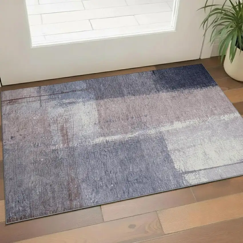 Lavender Gray And Ivory Abstract Washable Area Rug With UV Protection Photo 2