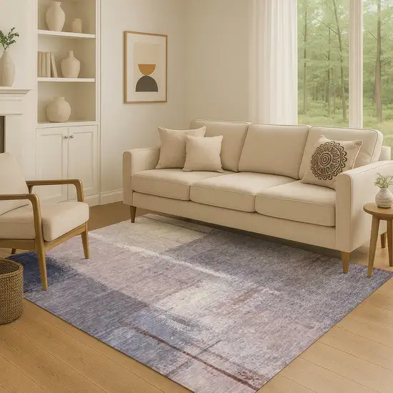 Lavender Gray And Ivory Abstract Washable Area Rug With UV Protection Photo 5
